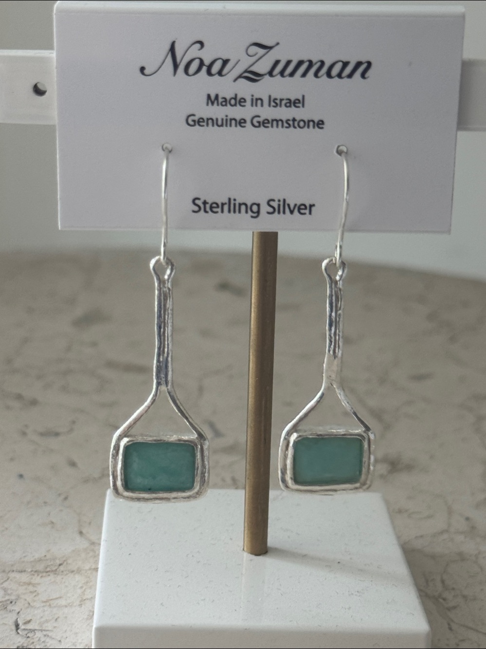 Noa Zuman Sterling Silver 925 Earrings w Green Genuine Gemstone